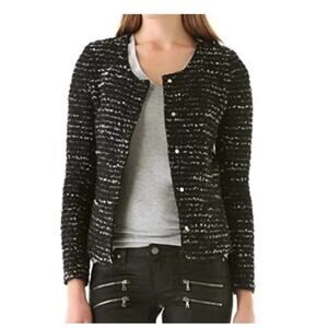 NEW IRO Black Tweed Boucle Molly Collarless Blazer Jacket Size US/0